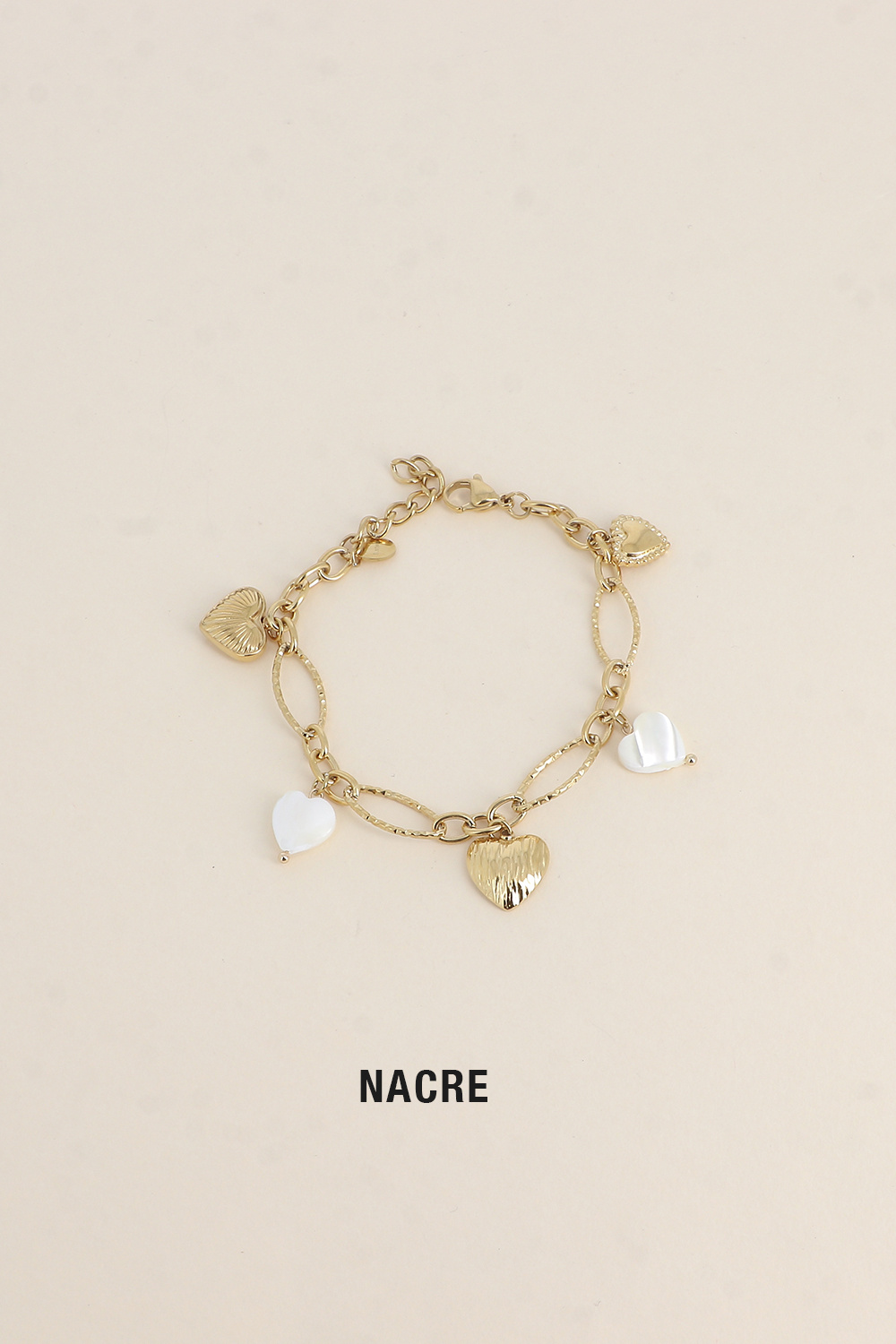 Mayorista Bohm - Pulsera - dijes de corazones en acero y piedra natural