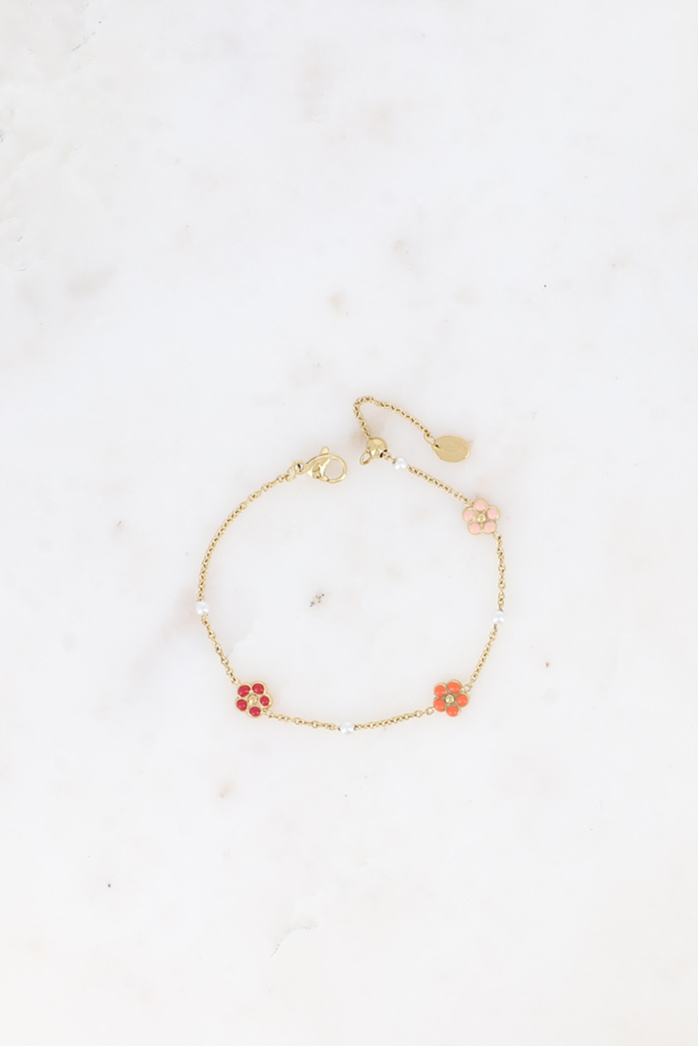 Grossiste Bohm - Bracelet - perles de résine blanche, petites fleurs émaillées