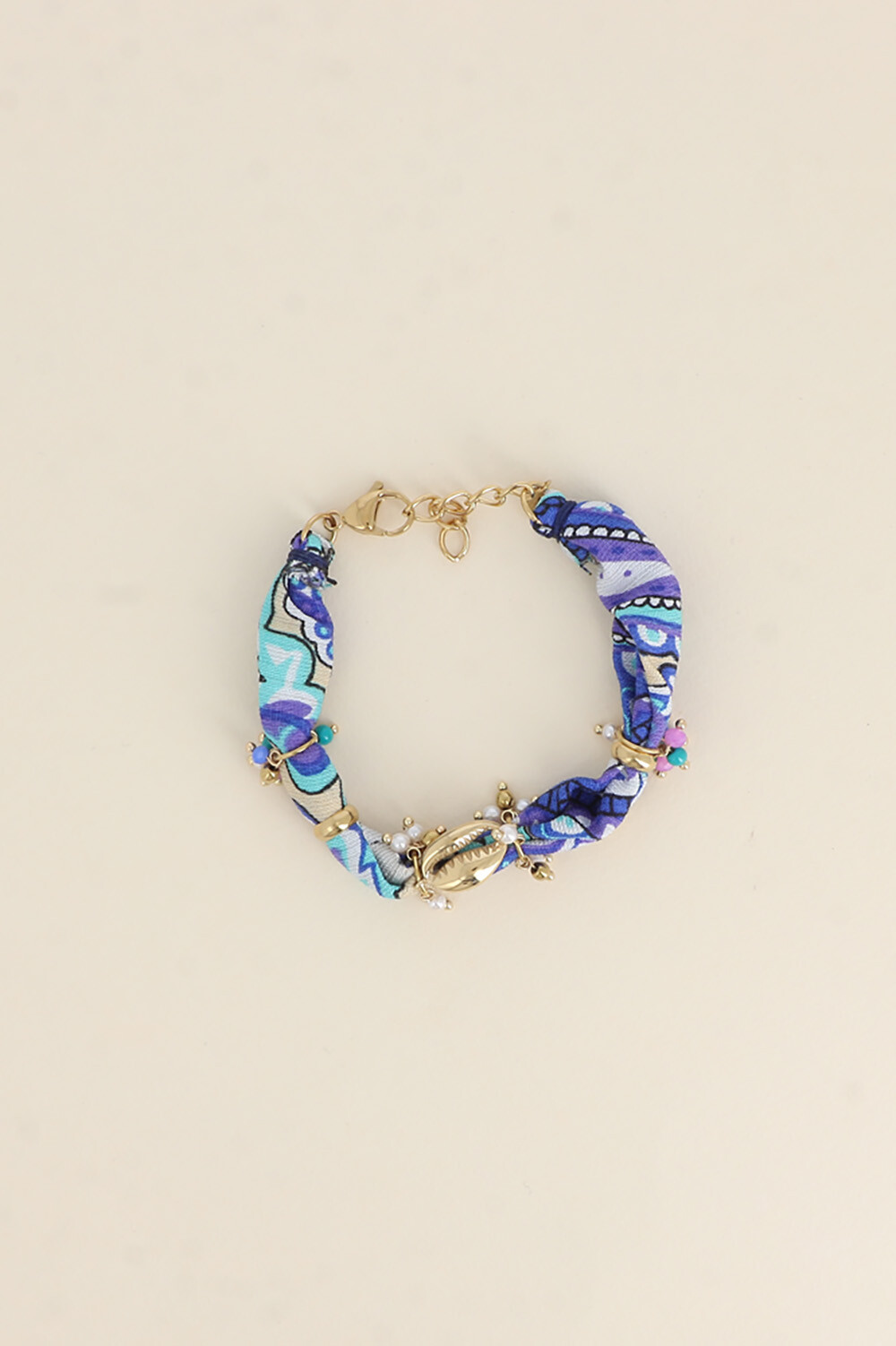 Wholesaler Bohm - Bracelet - fabric, stainless steel and resin beads, cowrie shell pendant