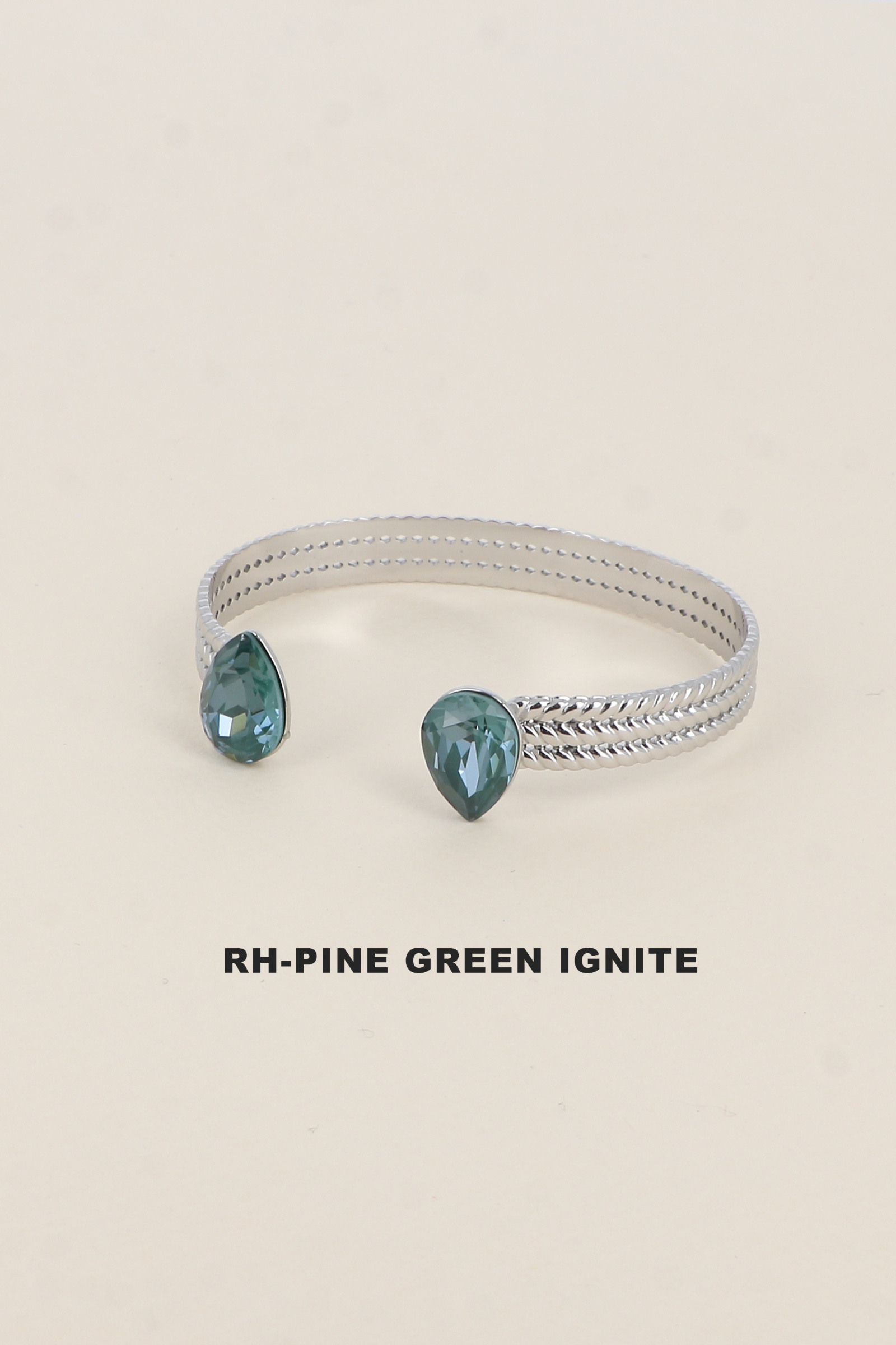 Wholesaler Bohm - Rhodium bangle - braided ring adorned with 2 Swarovski® drop-shaped crystals
