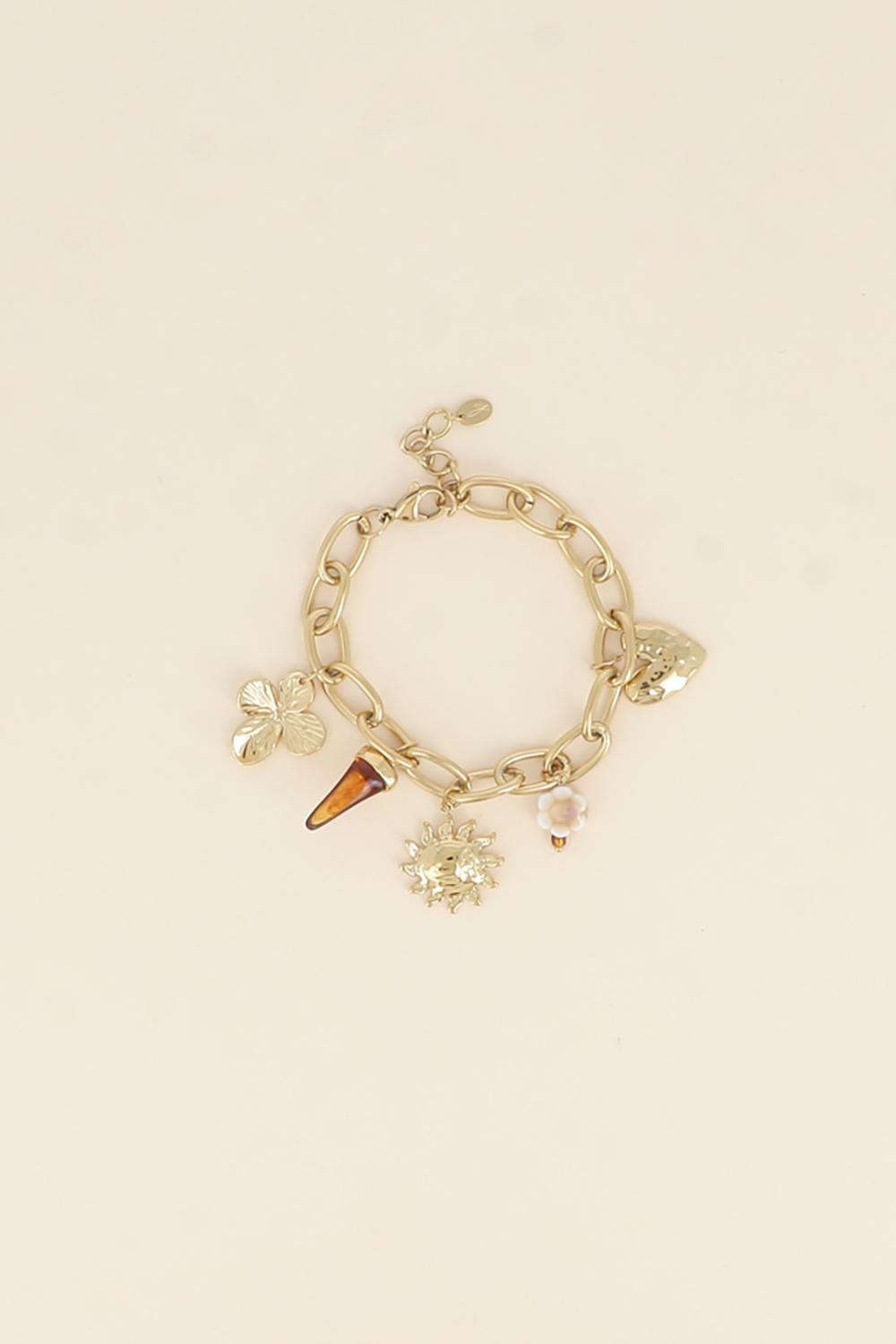 Wholesaler Bohm - Bracelet - enamelled ceramic bead, clover, sun, heart, and resin horn