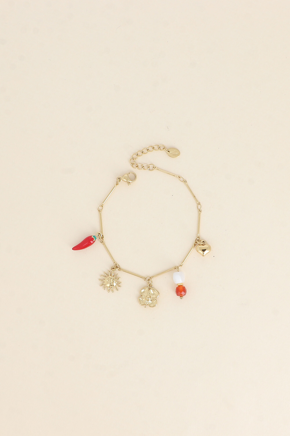 Grossiste Bohm - Bracelet - soleil, piment en émail, trèfle, perles et coeur