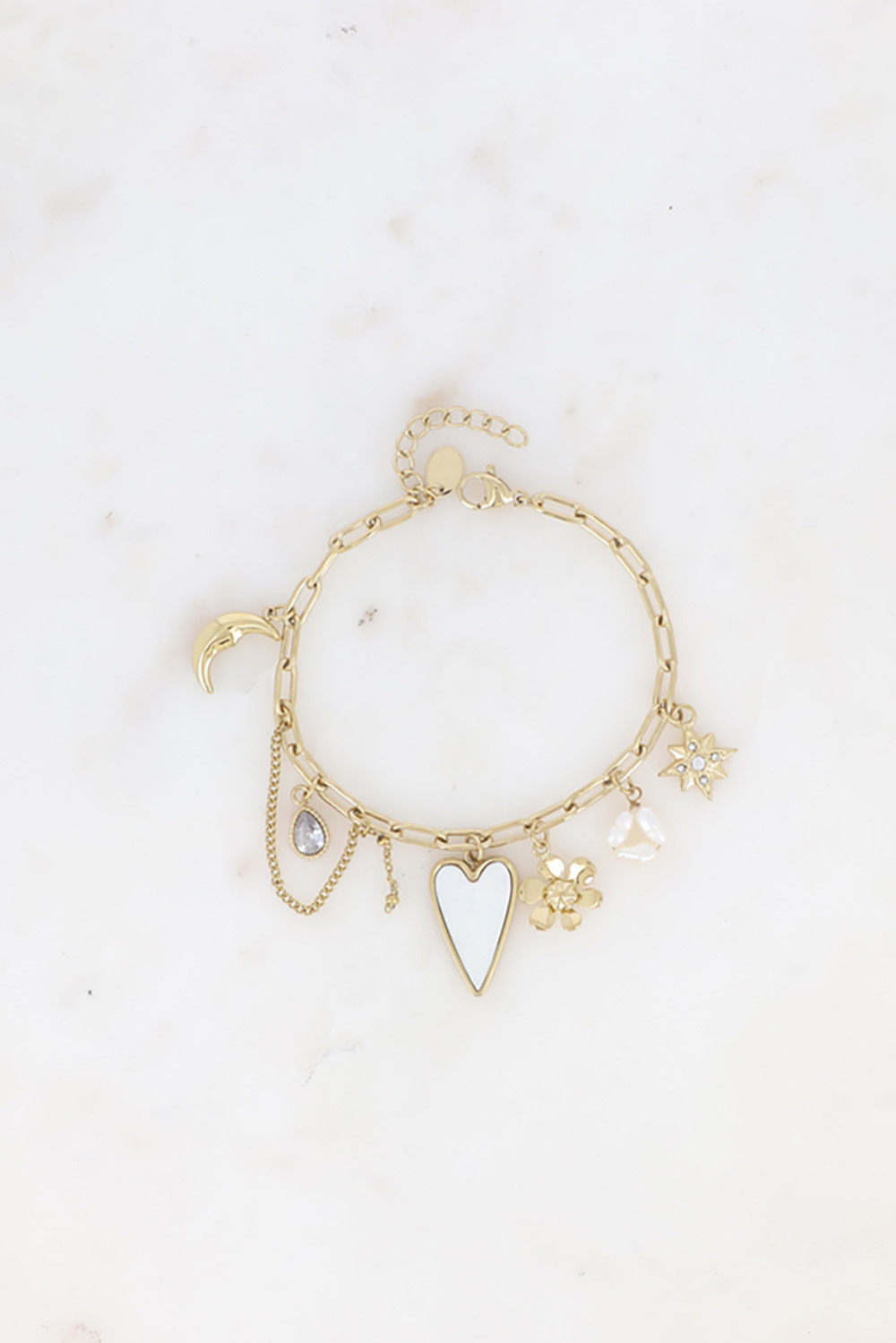 Grossiste Bohm - Bracelet - coeur nacré, fleur, étoile, perles d'eau douce, lune, cristaux