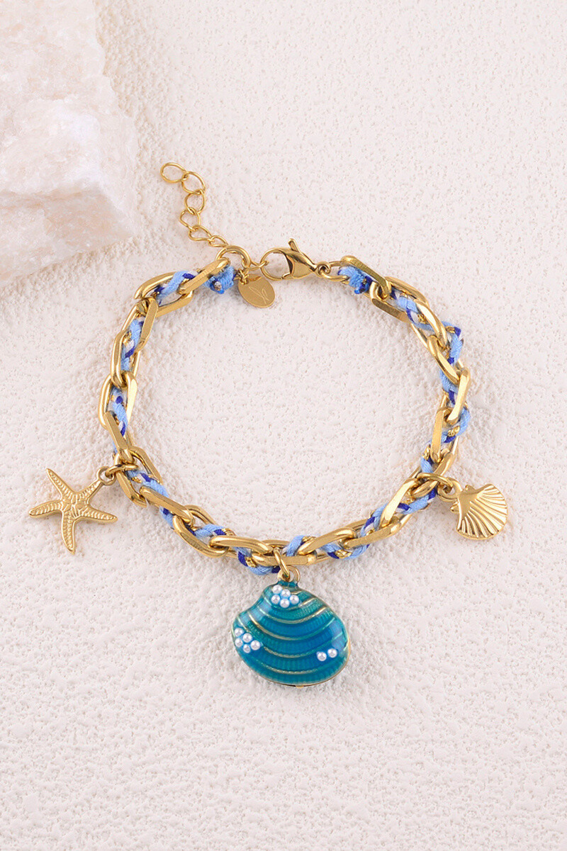 Grossista Bohm - Bracciale - catena intrecciata e cordone, stella marina, guscio, smalto