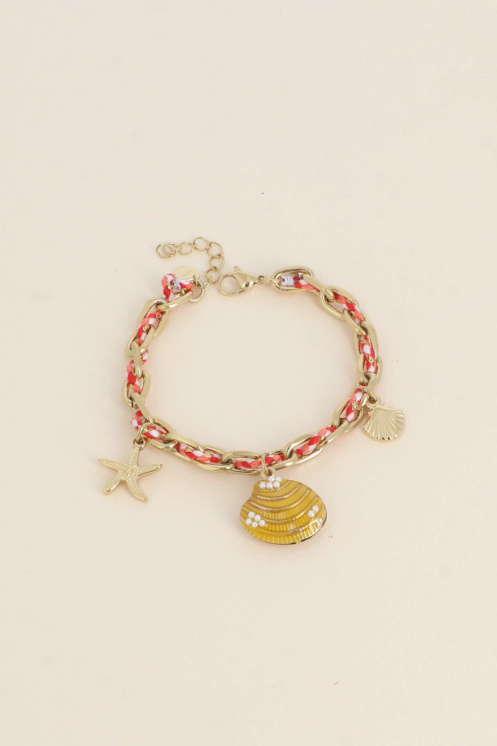 Grossiste Bohm - Bracelet - chaîne et cordon tressé, étoile de mer, coquillage, émail