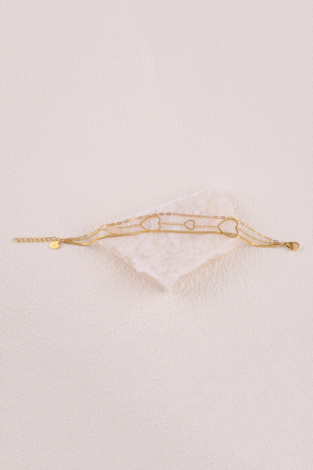 Grossiste Bohm - Bracelet 3 rangs - mailles miroir, forçat et coeurs ajourés