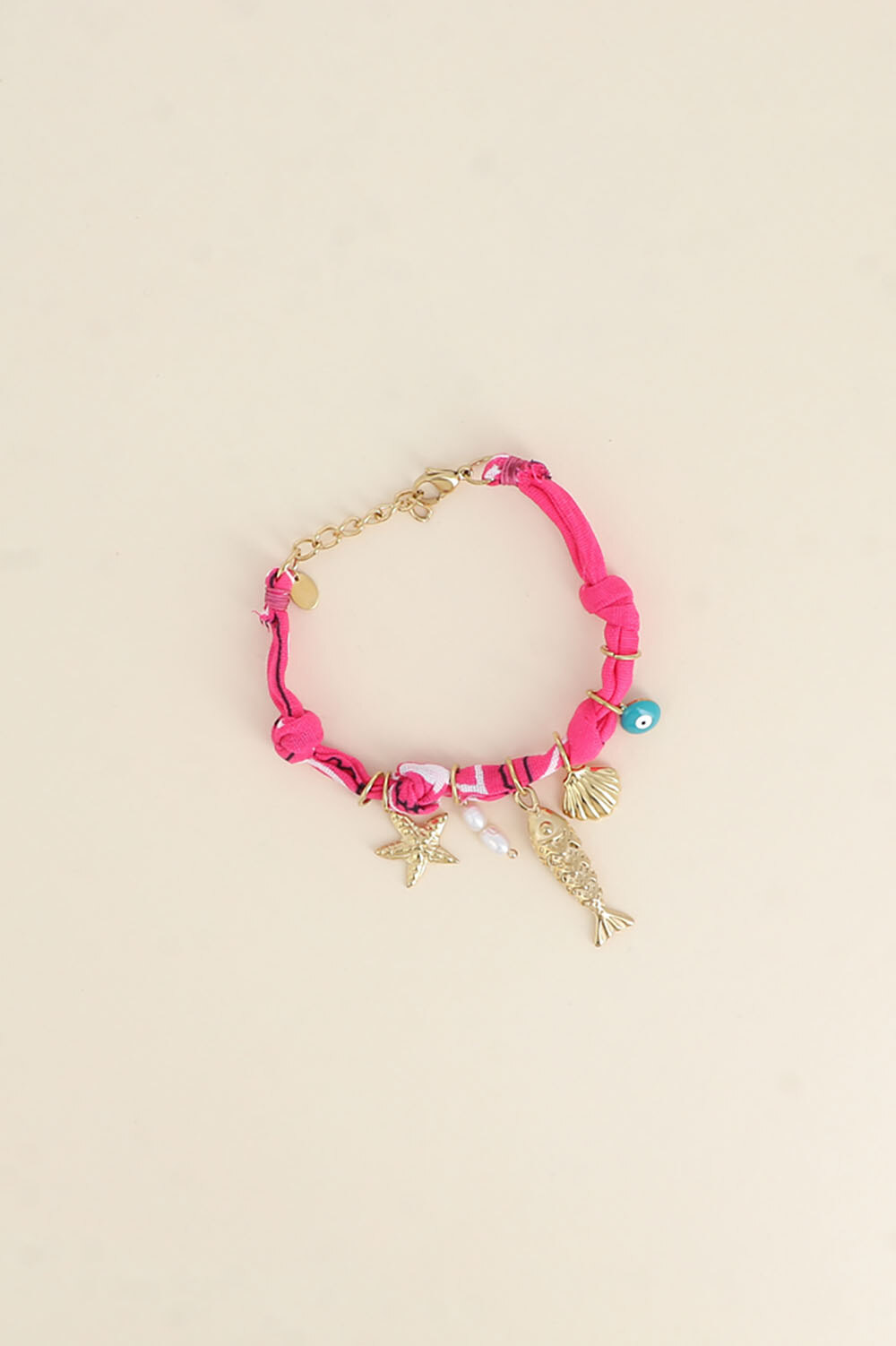 Mayorista Bohm - Pulsera - tela de cinta, flor con perlas, trébol, corazón, placa LOVE, sol