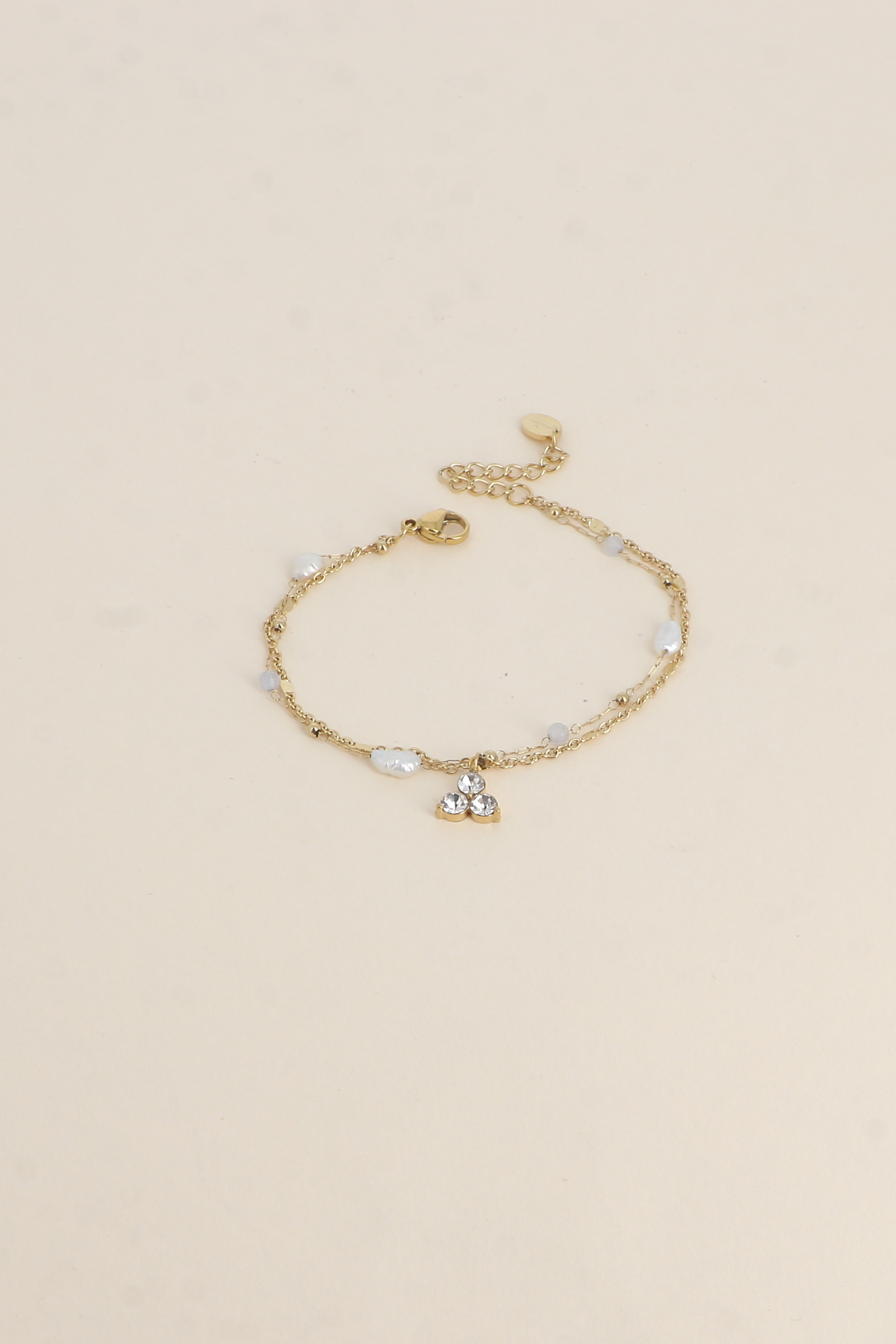 Grossiste Bohm - Bracelet Isabeau - 2 rangs, pierres naturelles, perles d'eau douce et 3 cristaux
