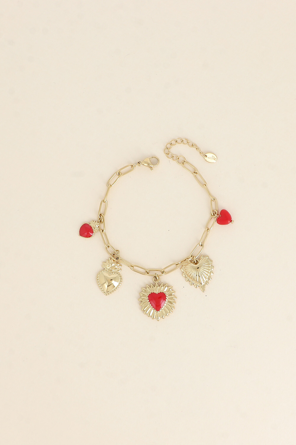 Grossiste Bohm - Bracelet - pendentifs coeurs, émail et perles