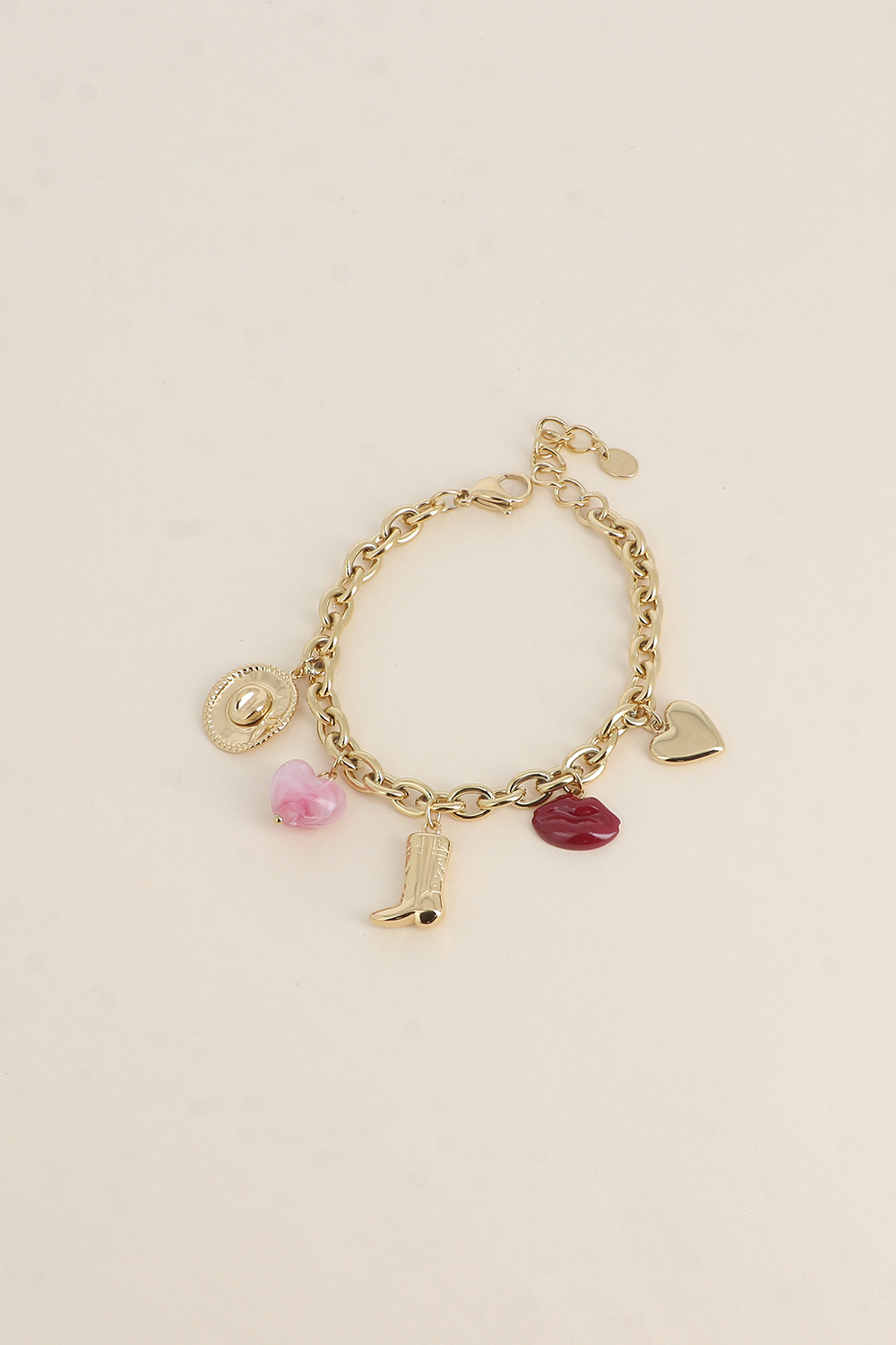 Großhändler Bohm - Armband - Hut, Perlenherz, Stiefel, emaillierte Lippen, Herz