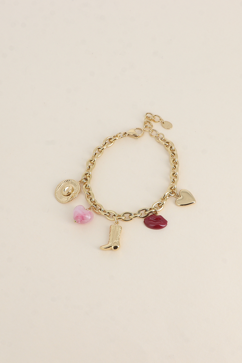 Grossiste Bohm - Bracelet - chapeau, coeur perlé, botte, lèvres émaillées, coeur
