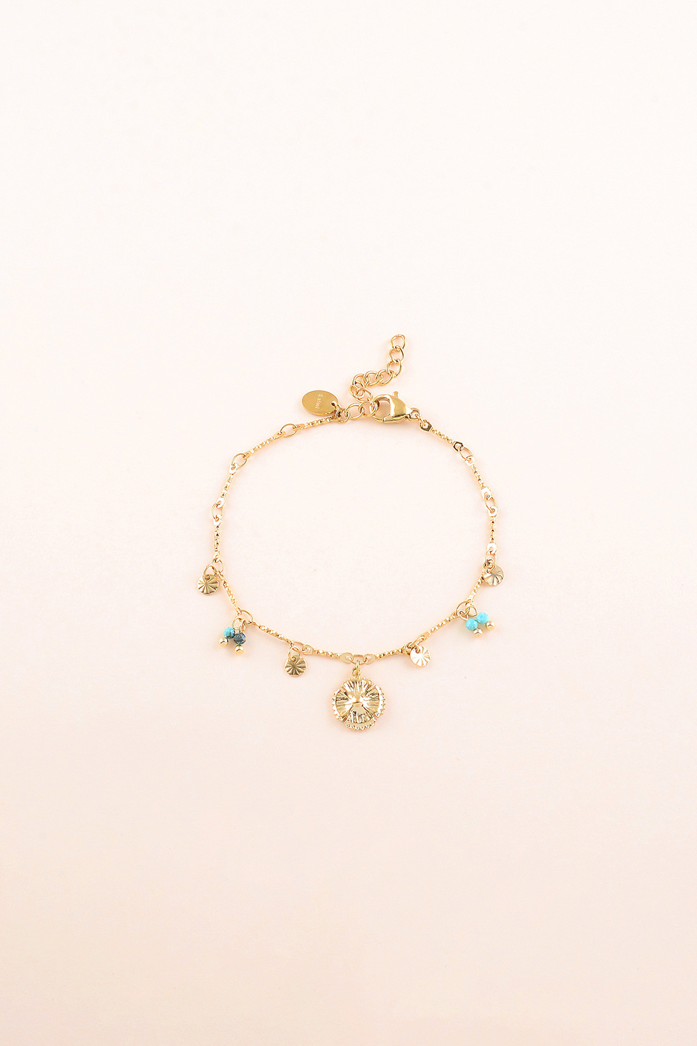 Mayorista Bohm - Pulsera - discos redondos martillados, piedras naturales y colgante de flor