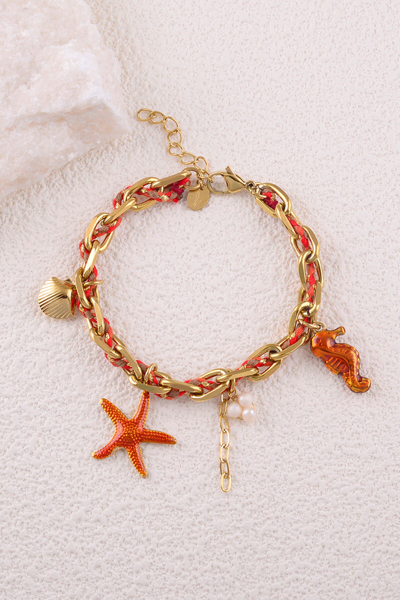 Grossiste Bohm - Bracelet - chaîne et cordon tressé, coquillage, étoile de mer et hypocampe