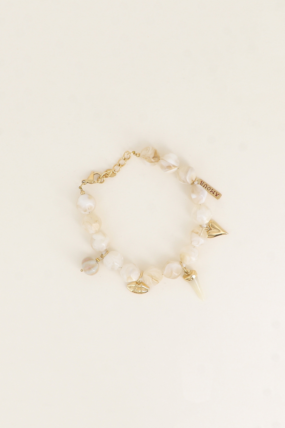 Mayorista Bohm - Pulsera de cable - cuentas de resina, cuenta de cerámica esmaltada, labios, cuerno de resina, corazón, placa AMOR
