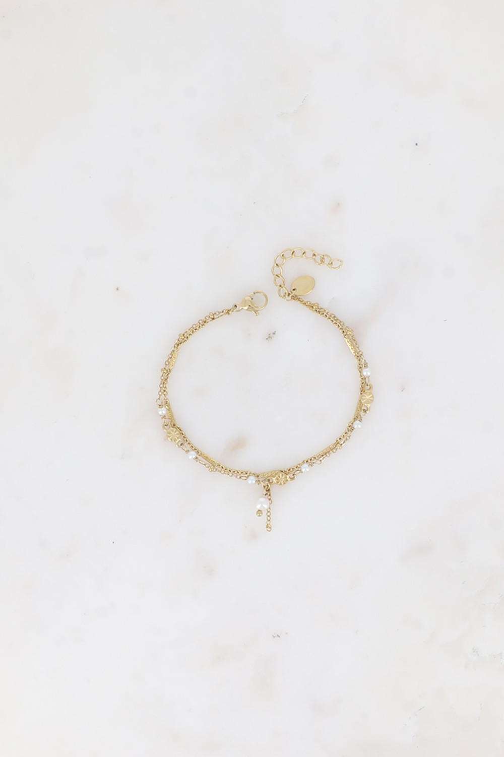 Grossiste Bohm - Bracelet 2 rangs - maille forçat alternée, avec boules et perles d'eau douce