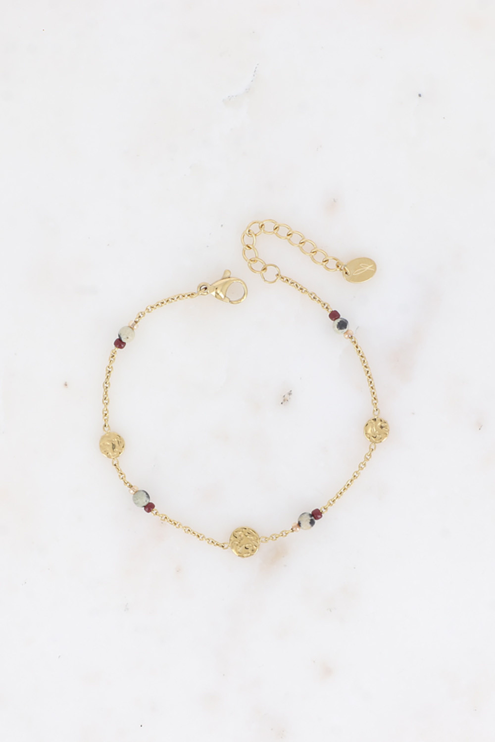 Grossiste Bohm - Bracelet - pampilles rondes texturées, perles rocailles, pierres naturelles