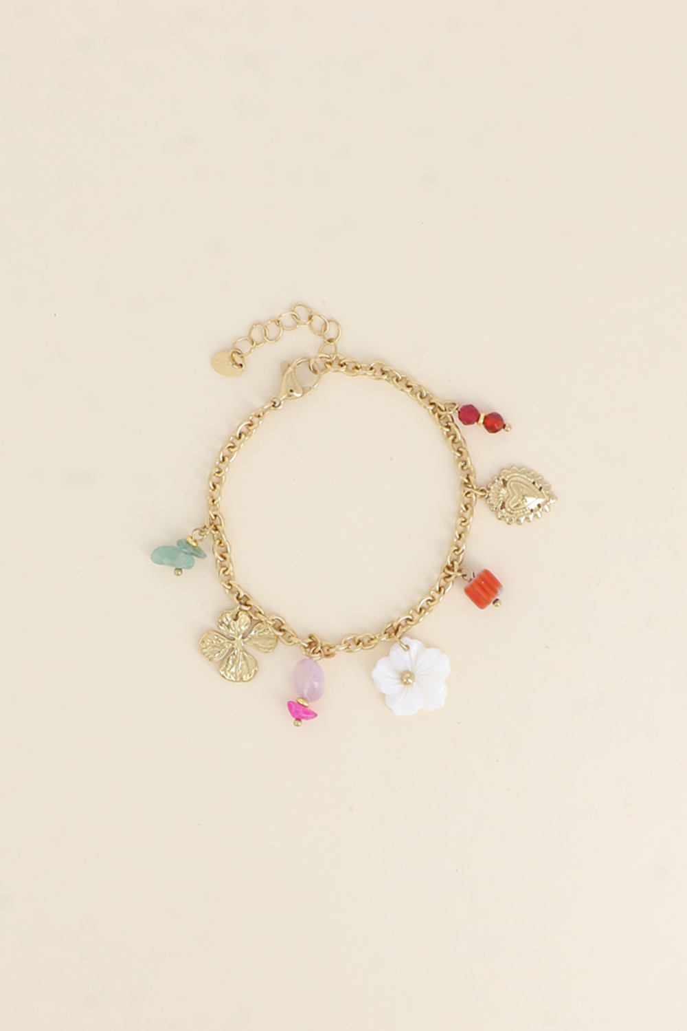 Mayorista Bohm - Pulsera - sol, trébol, piedras naturales, flor de nácar, corazón, escarabajo