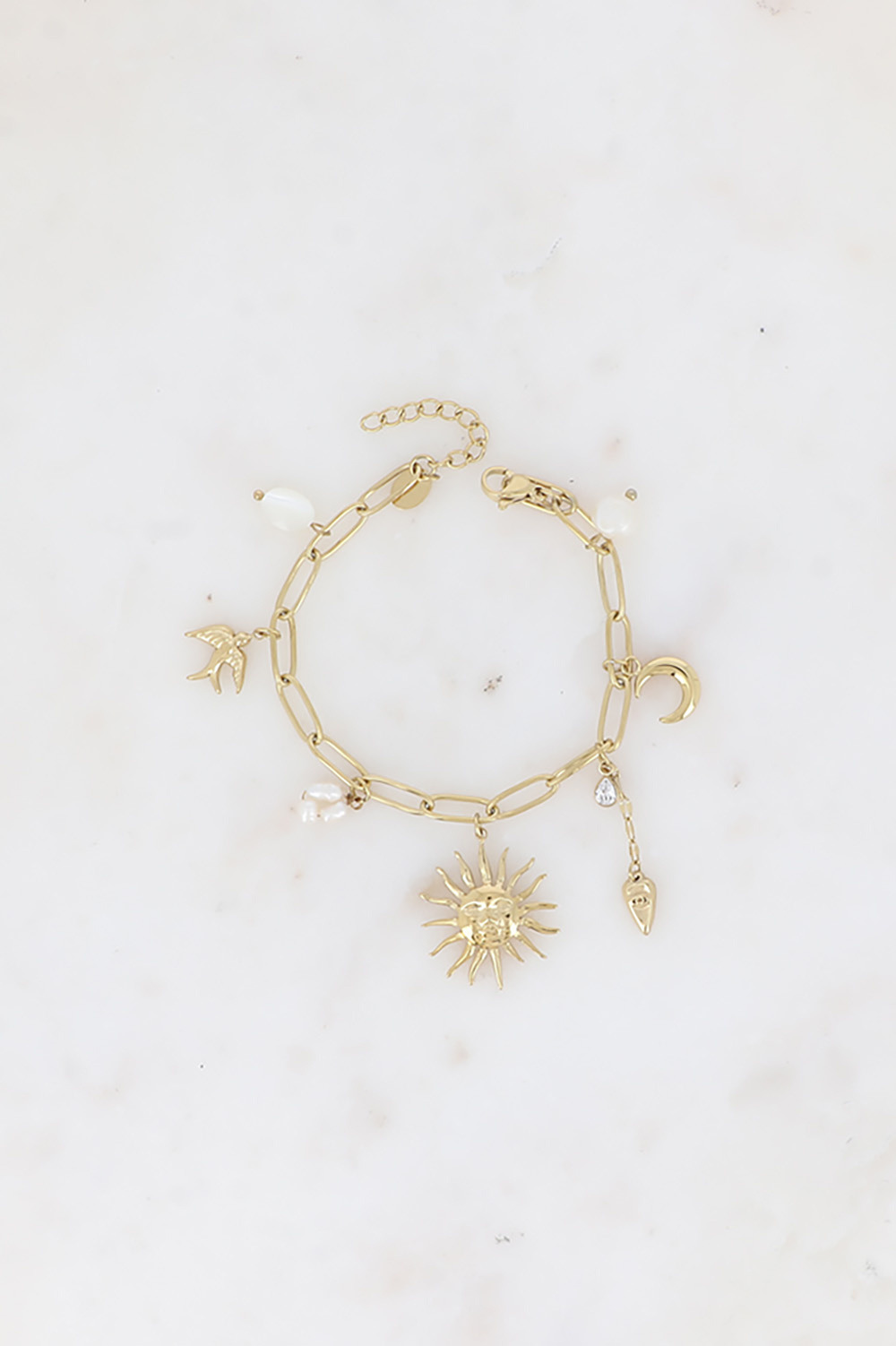 Grossiste Bohm - Bracelet - soleil, coeur, lune, oiseau, perles d'eau douce et cristal