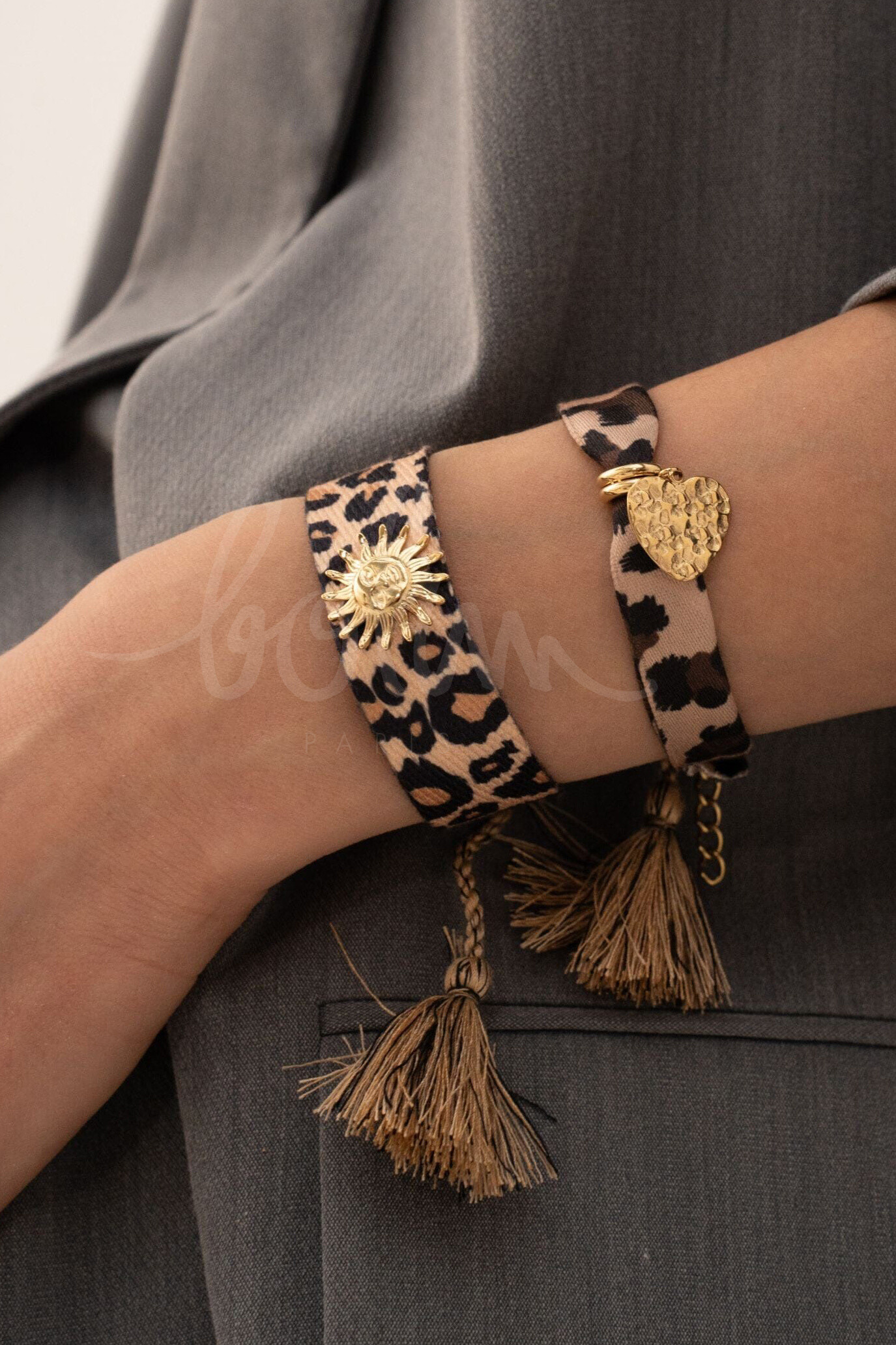 Wholesaler Bohm - Sliding bracelet - fabric and smiling sun piece