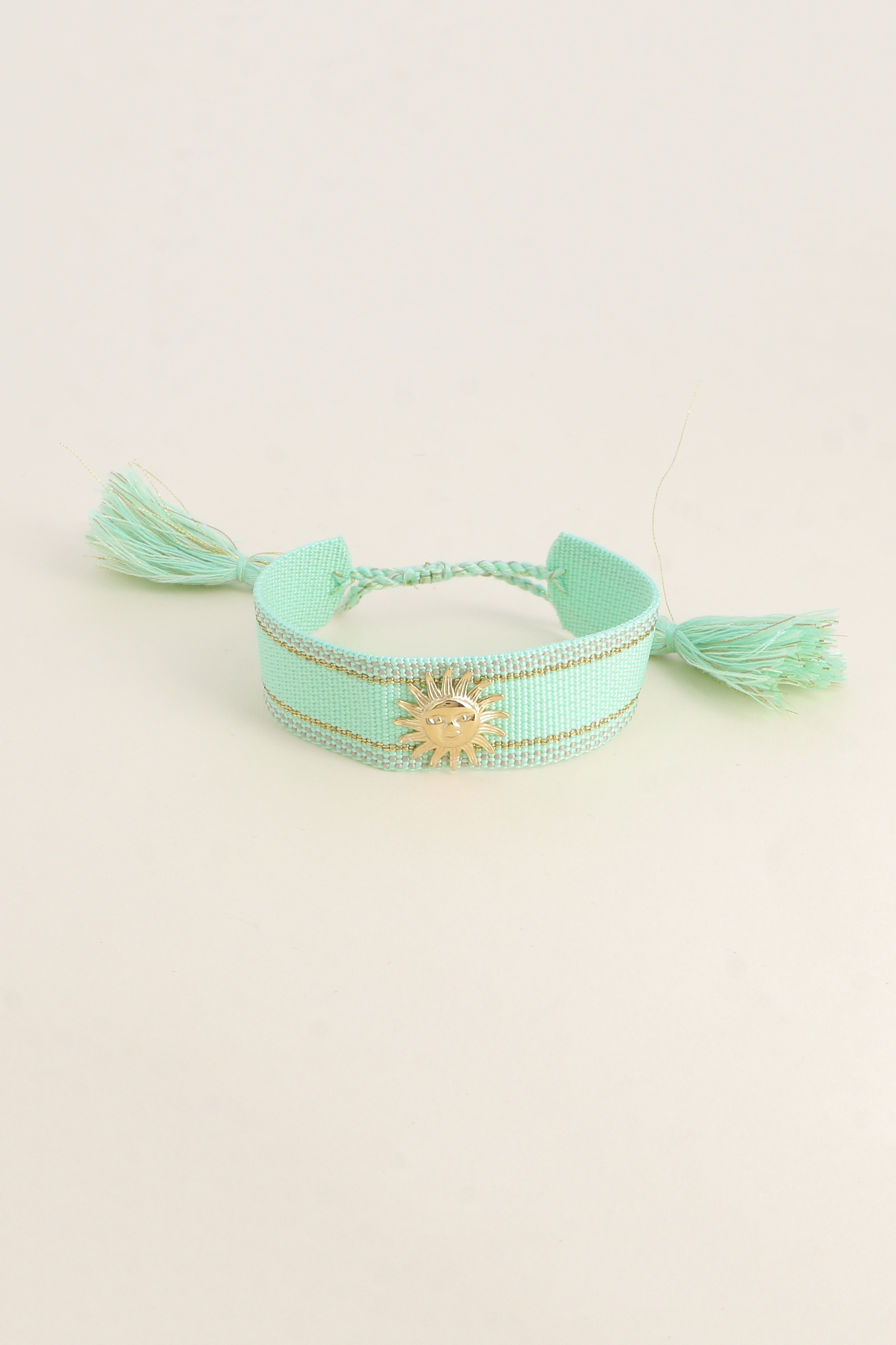 Grossiste Bohm - Bracelet coulissant - tissu et pièce soleil souriant