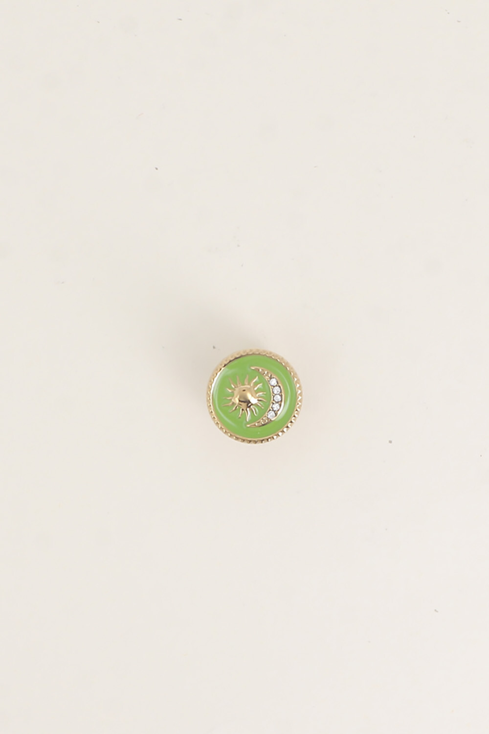 Grossiste Bohm - Pin's - médaillon rond émaillé, soleil et lune embellie avec oxydes de zirconium