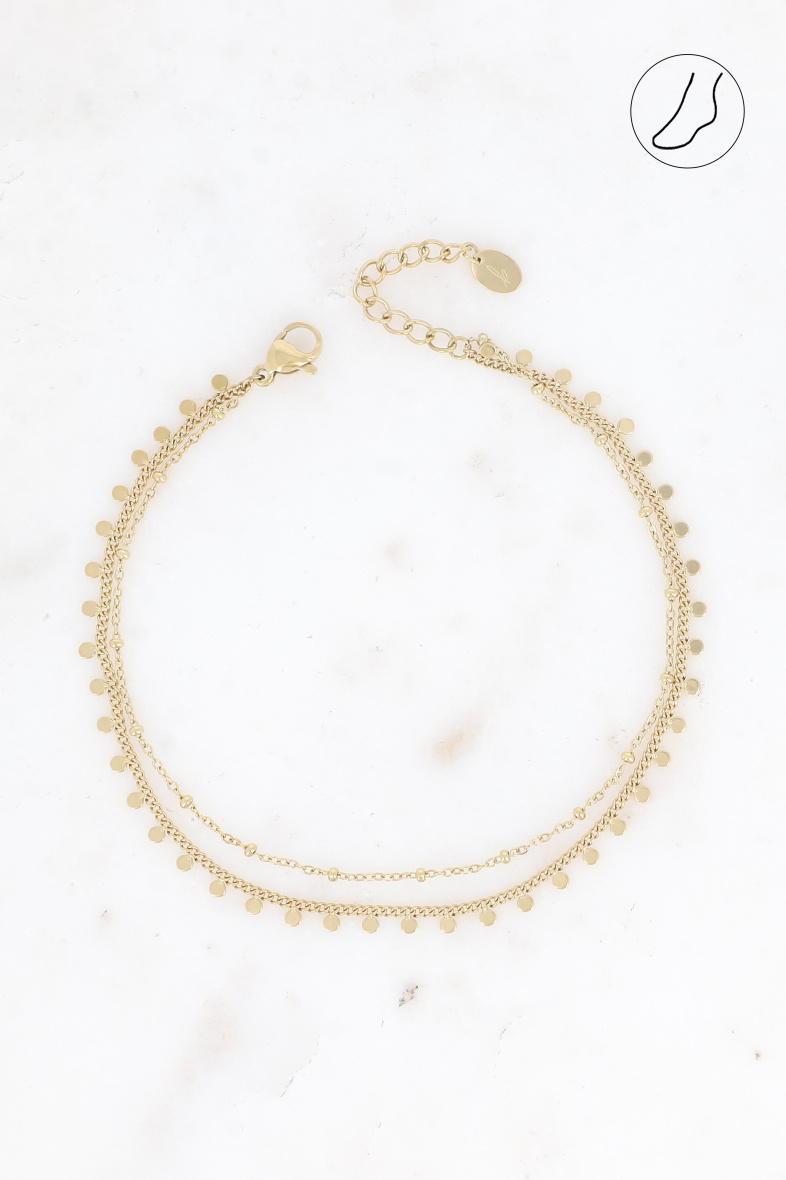 Grossiste Bohm - Bracelet de cheville - 2 rangs, pastilles rondes et boules