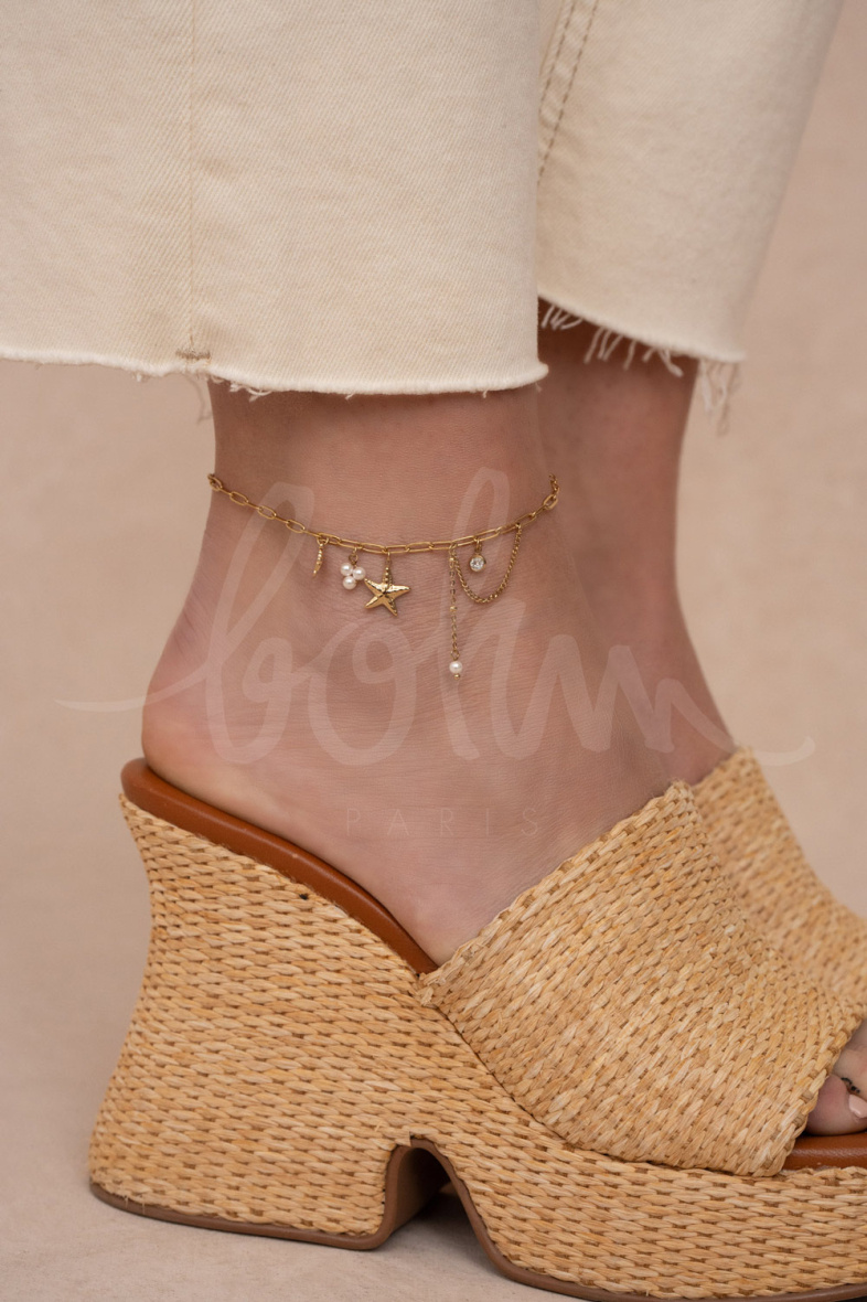 Wholesaler Bohm - Stainless steel anklet - semi precious stones, shell, crystals and starfish