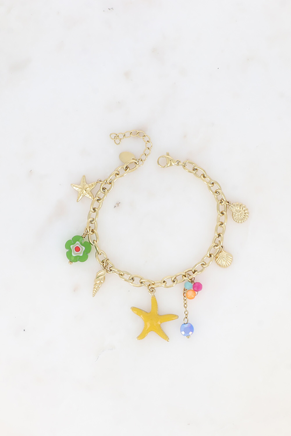 Grossista Bohm - Bracciale - stella marina smaltata, conchiglie, cuore, fiore, pasta di vetro