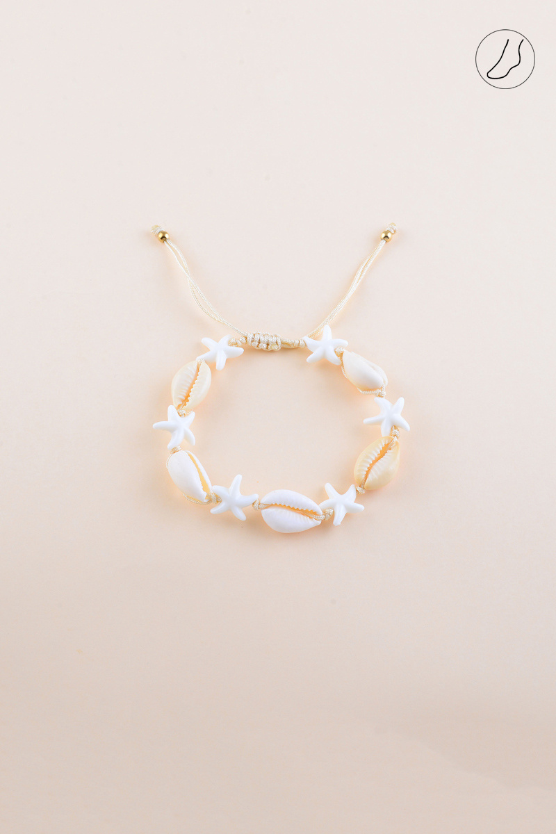 Wholesaler Bohm - Anklet - sliding clasp, on cord, small resin starfish and natural cowries