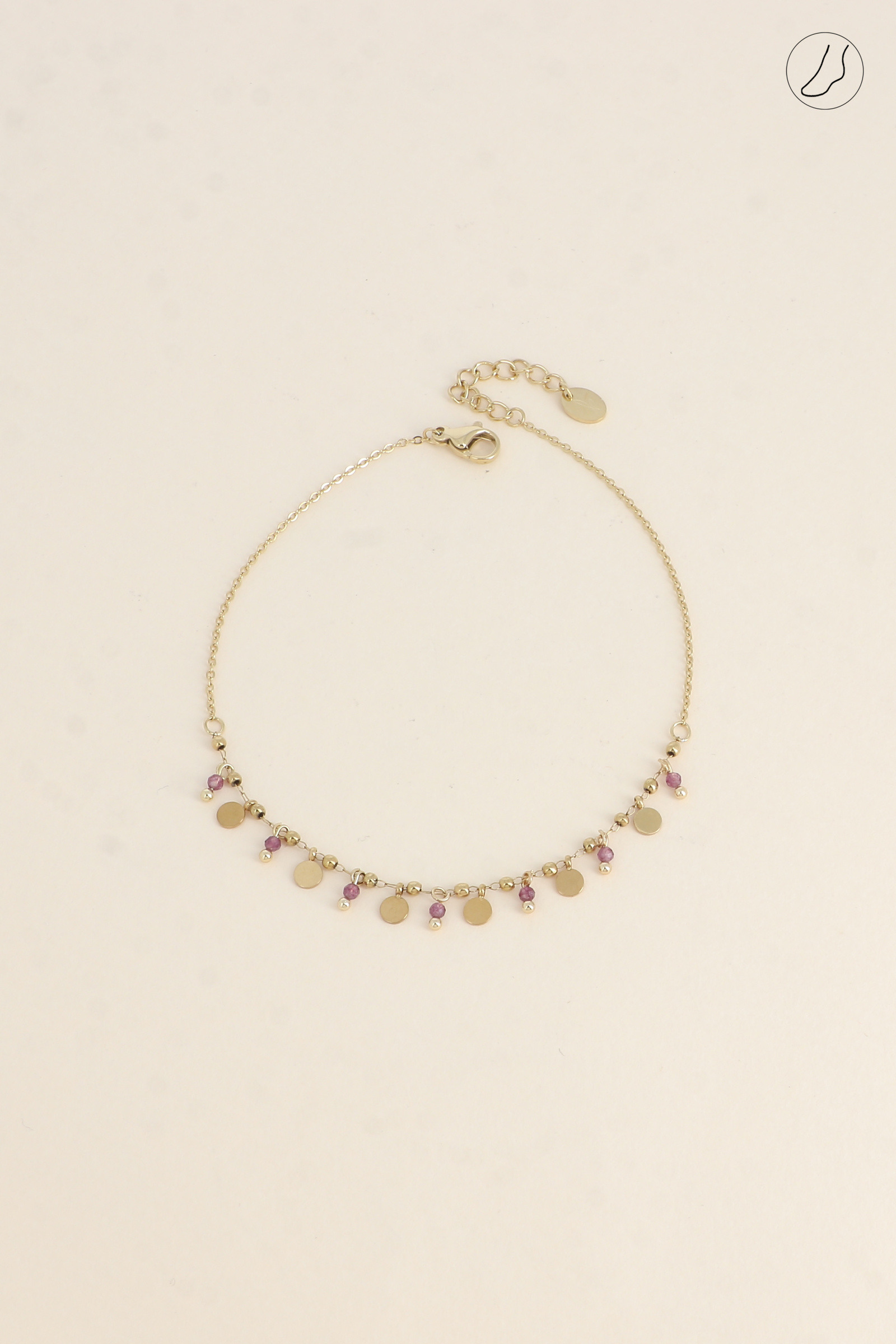Grossiste Bohm - Bracelet de cheville - pampilles rondes et pierres naturelles
