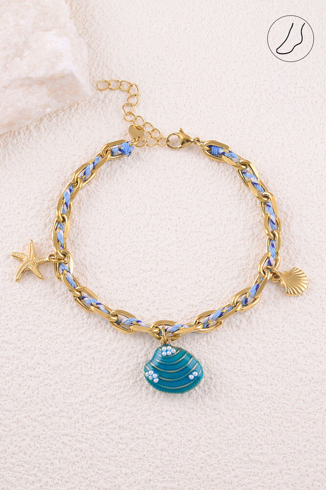 Grossista Bohm - Bracciale alla caviglia - catena intrecciata e cordone, stelle marine, guscio, smalto