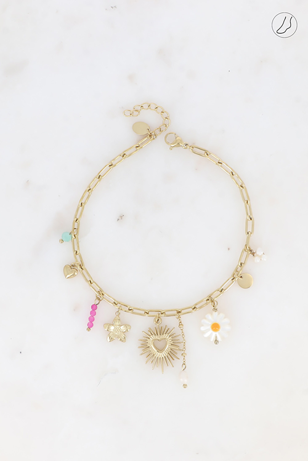 Grossiste Bohm - Chevillère - pierres naturelles, coeur ajouré, perles d'eau douce, fleurs
