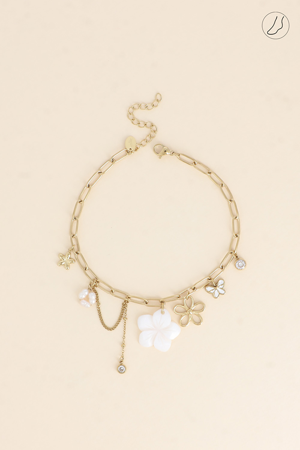 Grossiste Bohm - Chevillère - fleur nacrée, fleurs, papillon, cristal et perles d'eau douce