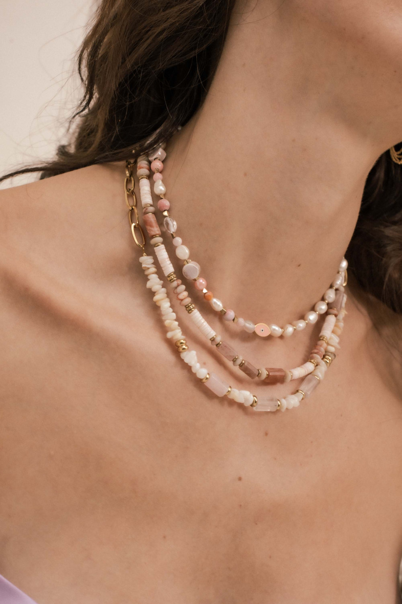 Großhändler Bohm - Elastisches Ambérine-Armband – Muscheln und Natursteine