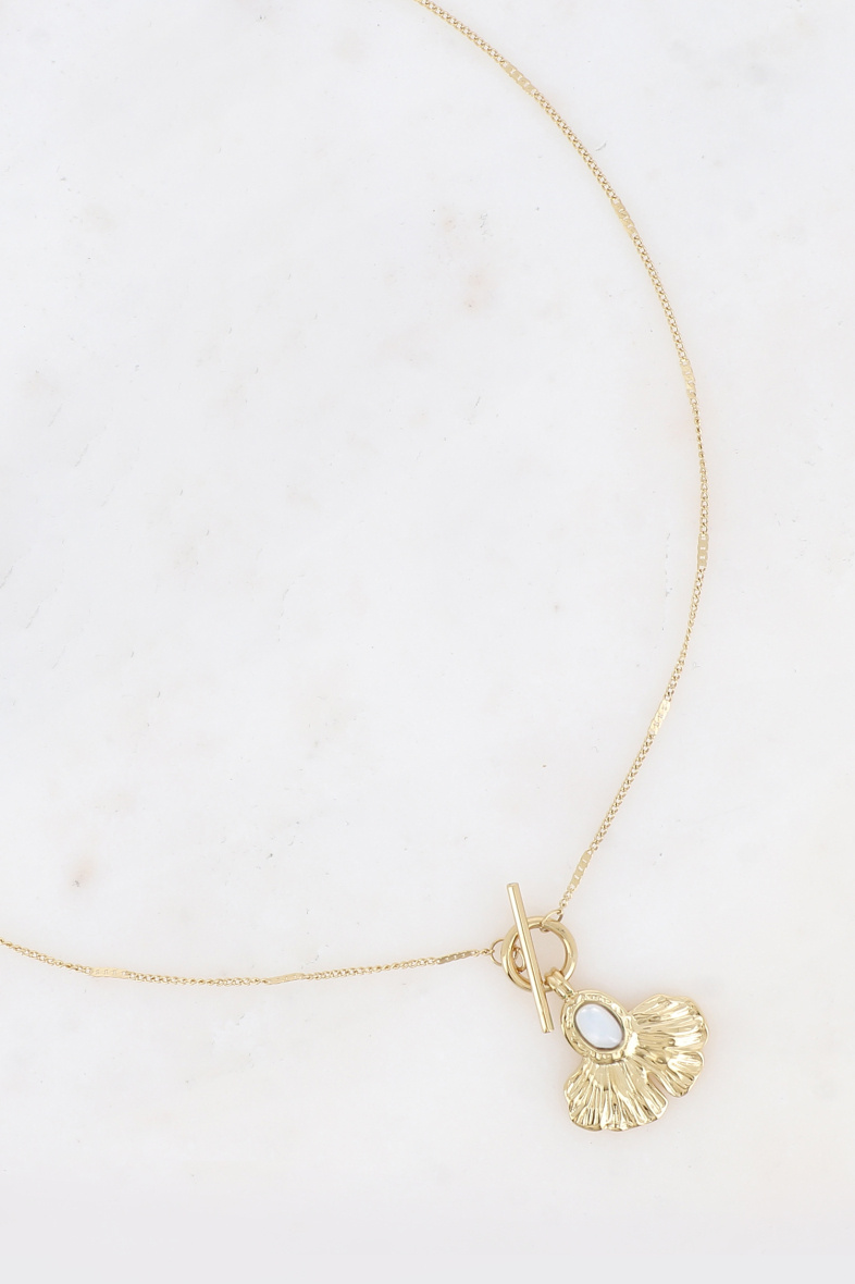 Mayorista Bohm - Collar - colgante con cierre de palanca, hoja de ginko y piedra natural ovalada