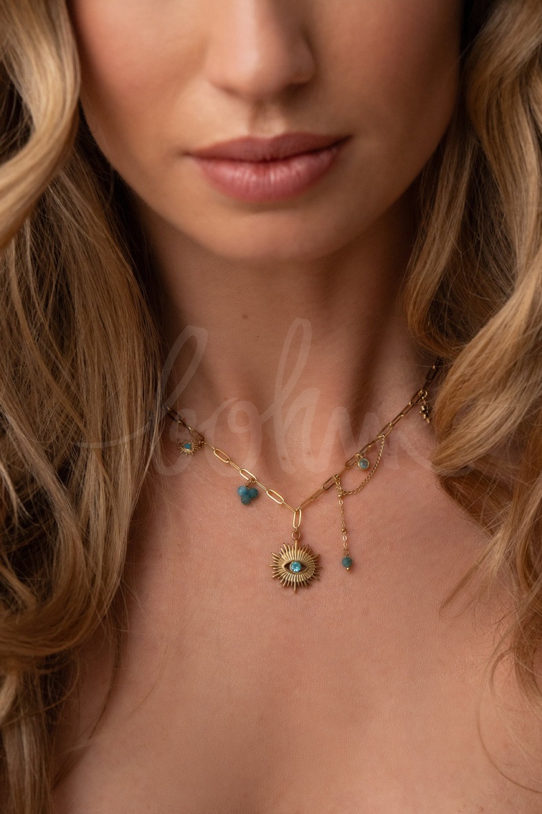 Grossiste Bohm - Collier en acier - perles de résine/pierres naturelles, cristaux et pendentif oeil