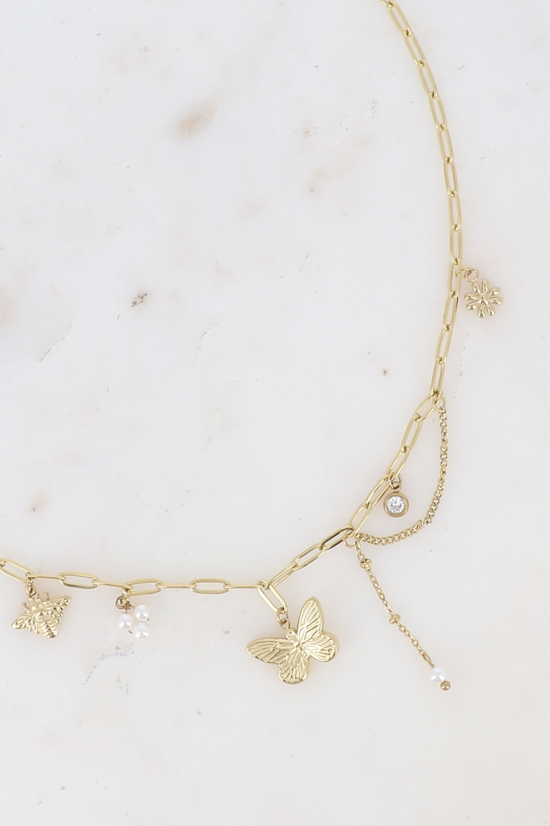 Grossiste Bohm - Collier en acier - perles de résine/pierres naturelles, cristaux, abeille et papillon