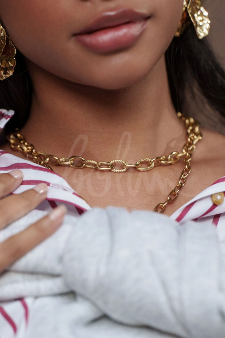 Mayorista Bohm - Collar de acero - malla con anillas ovaladas lisas y estriadas