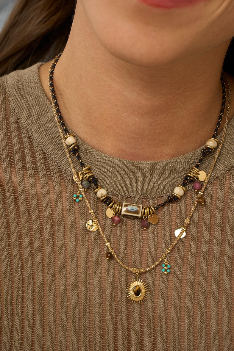 Großhändler Bohm - Edmond-Armband – Anhänger aus Kordel, Stahl, Keramik und Naturstein