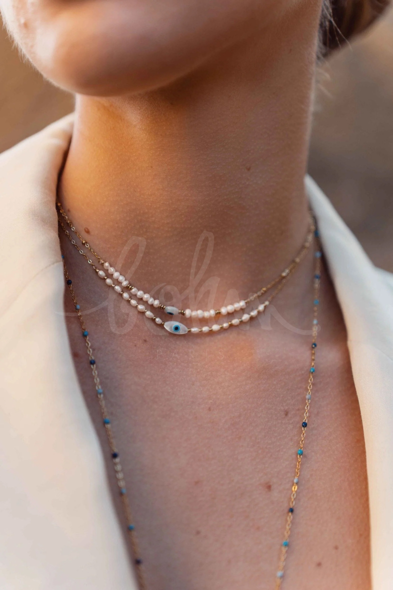 Großhändler Bohm - Halskette – Halsband, Süßwasserperlen, Mandelauge-Anhänger