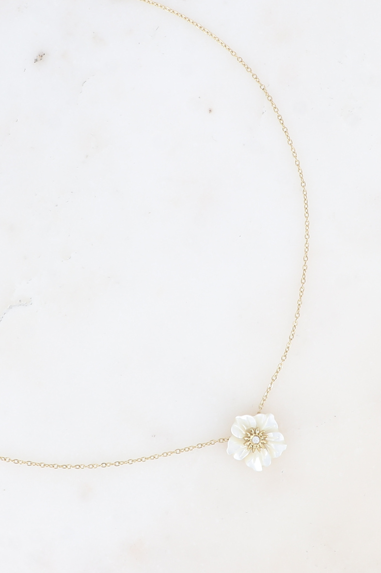 Großhändler Bohm - Halskette – Perlmuttblume und kleiner Kristall