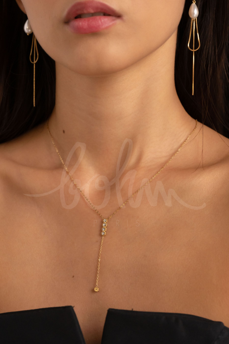 Grossiste Bohm - Collier Bandi Y - en acier inoxydable avec 4 oxydes de zirconium