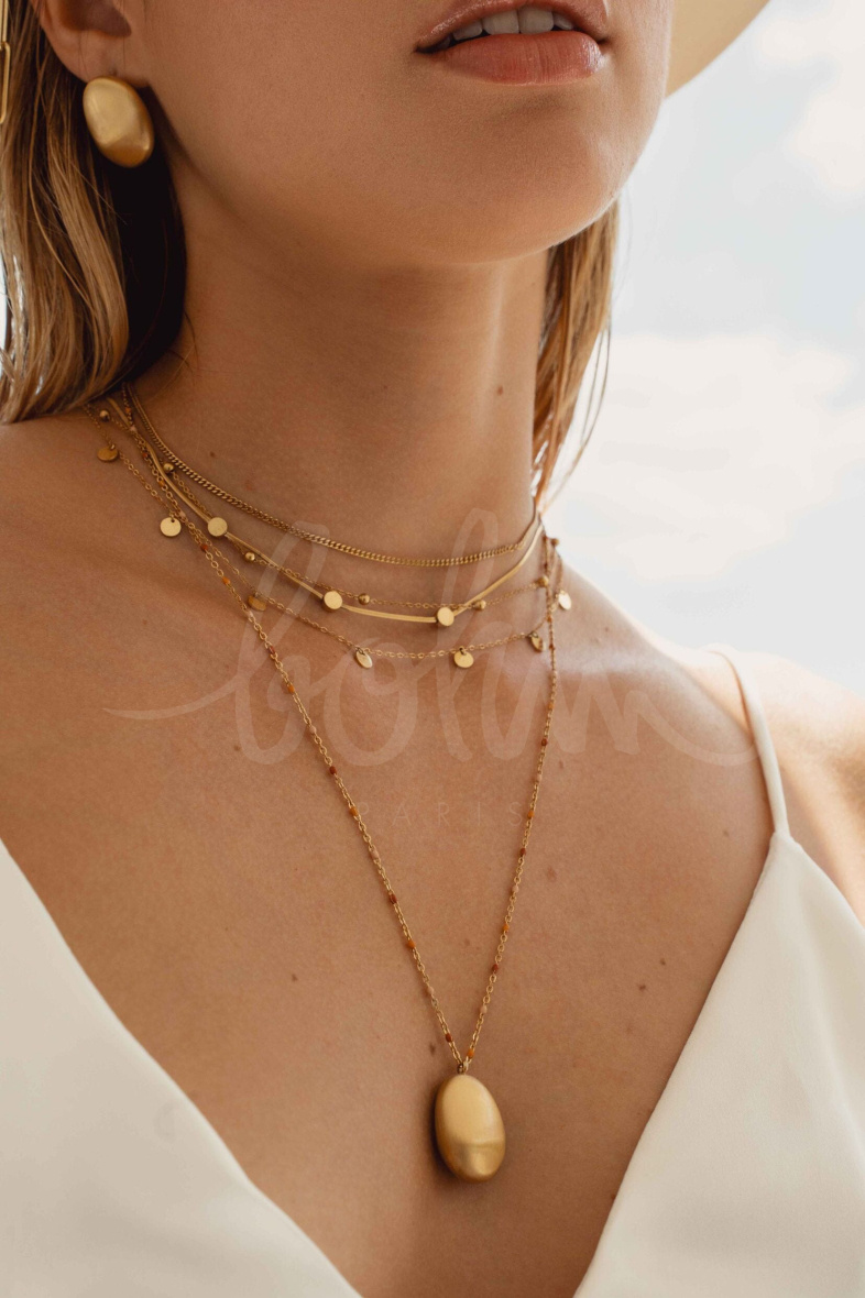 Grossiste Bohm - Collier Jennie - chaîne émaillée, grand pendentif ovale effet brossé