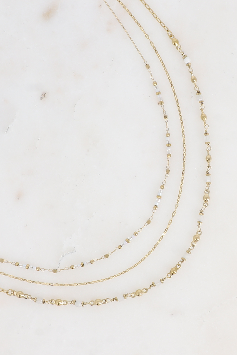 Grossista Bohm - Collana Donna - 3 fili, catene, perline e pietre naturali
