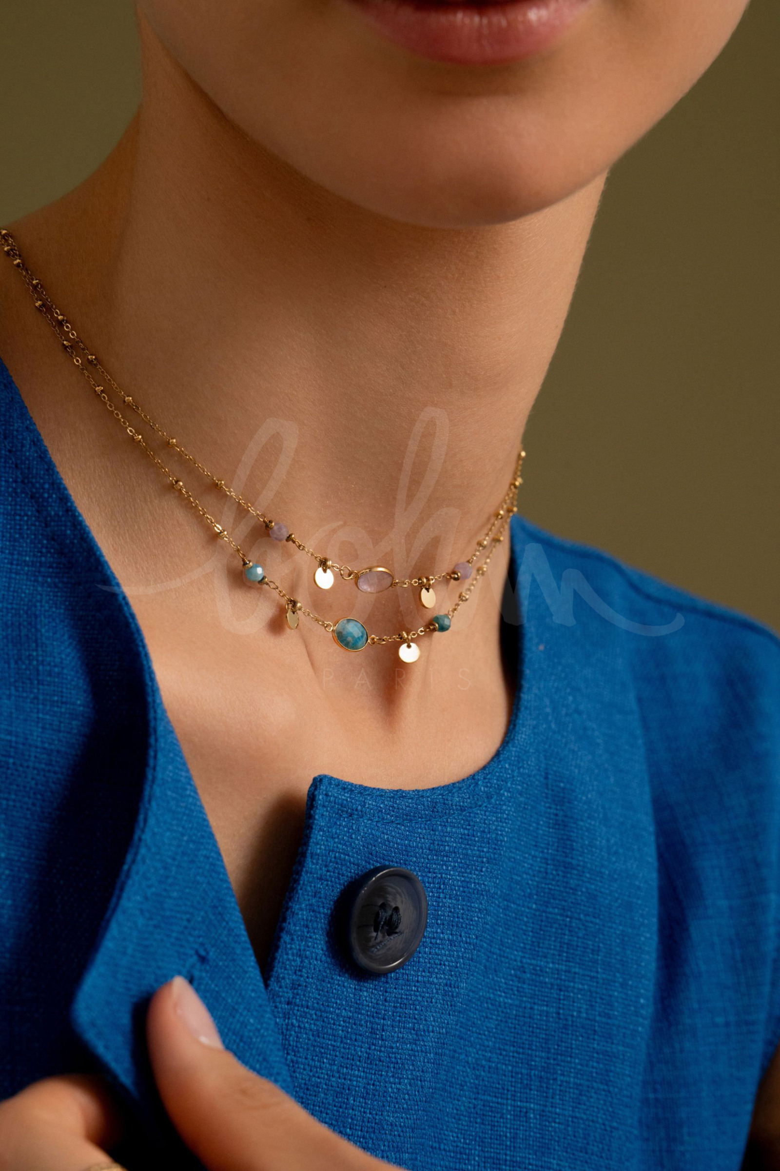 Grossista Bohm - Collana - catena con palline, pietre naturali rotonde e ovali