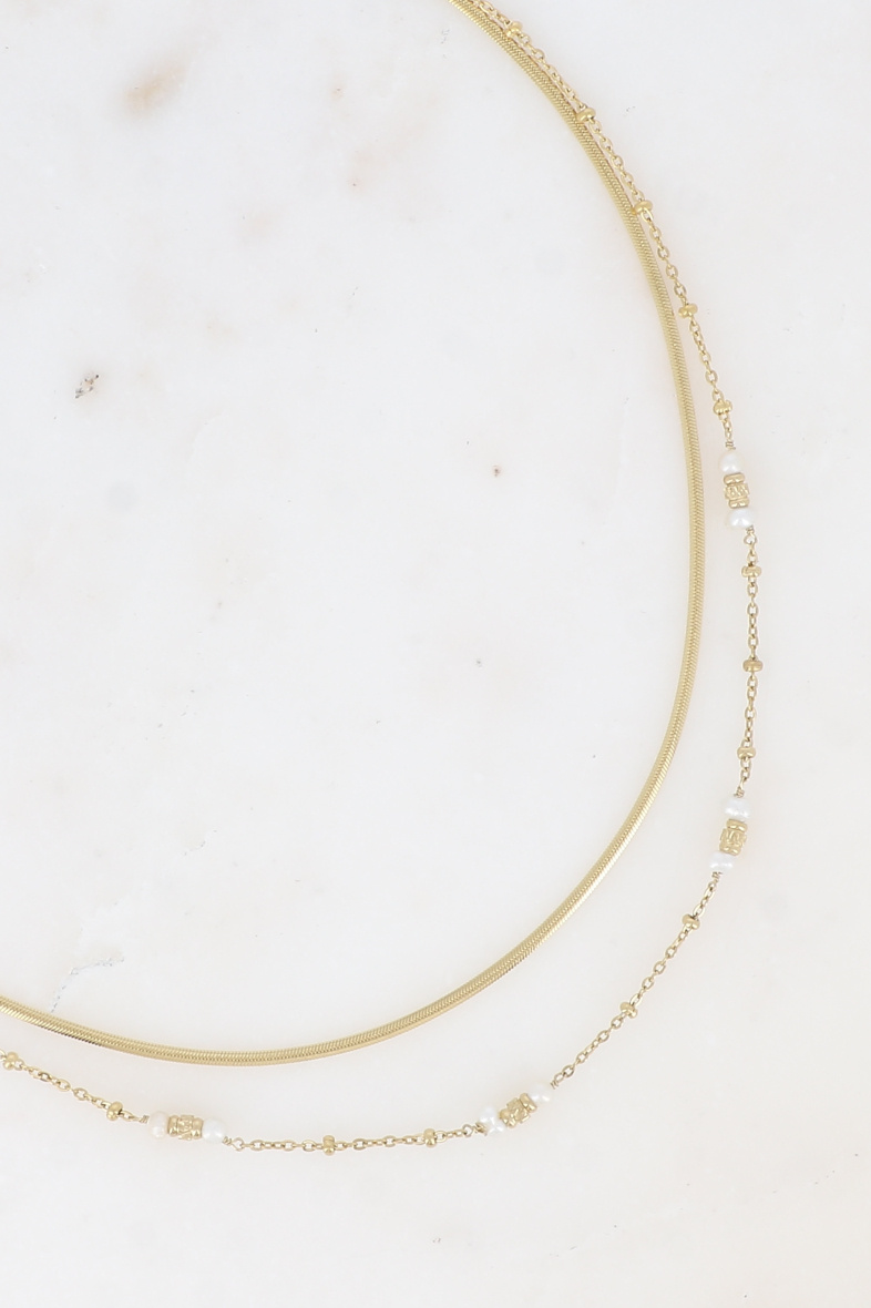 Großhändler Bohm - 2-reihige Halskette – Spiegelgeflecht, Diamantperlen und Natursteine