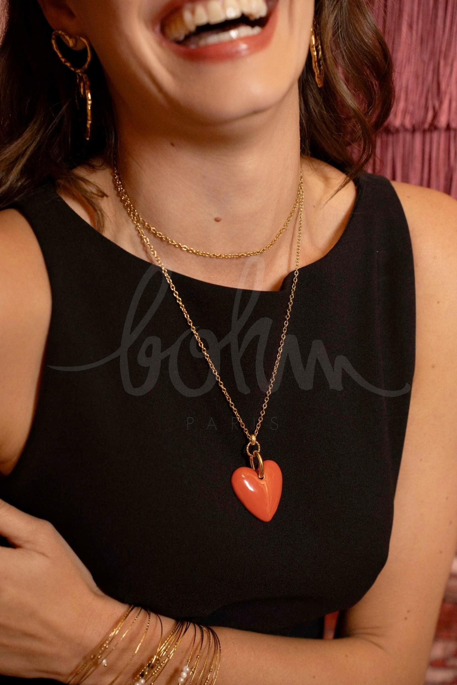Grossiste Bohm - Sautoir Valencia - pendentif coeur en émail