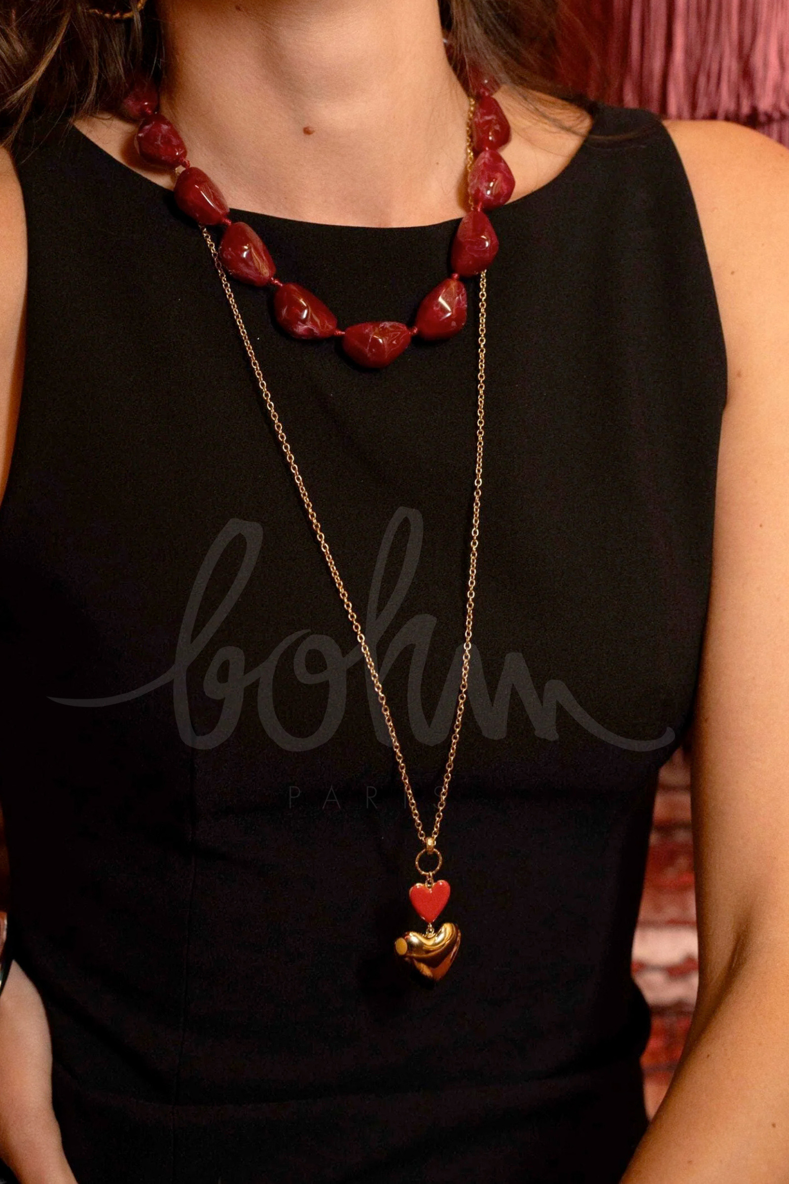 Grossiste Bohm - Sautoir Valencia - double coeur, lisse miroir et en émail