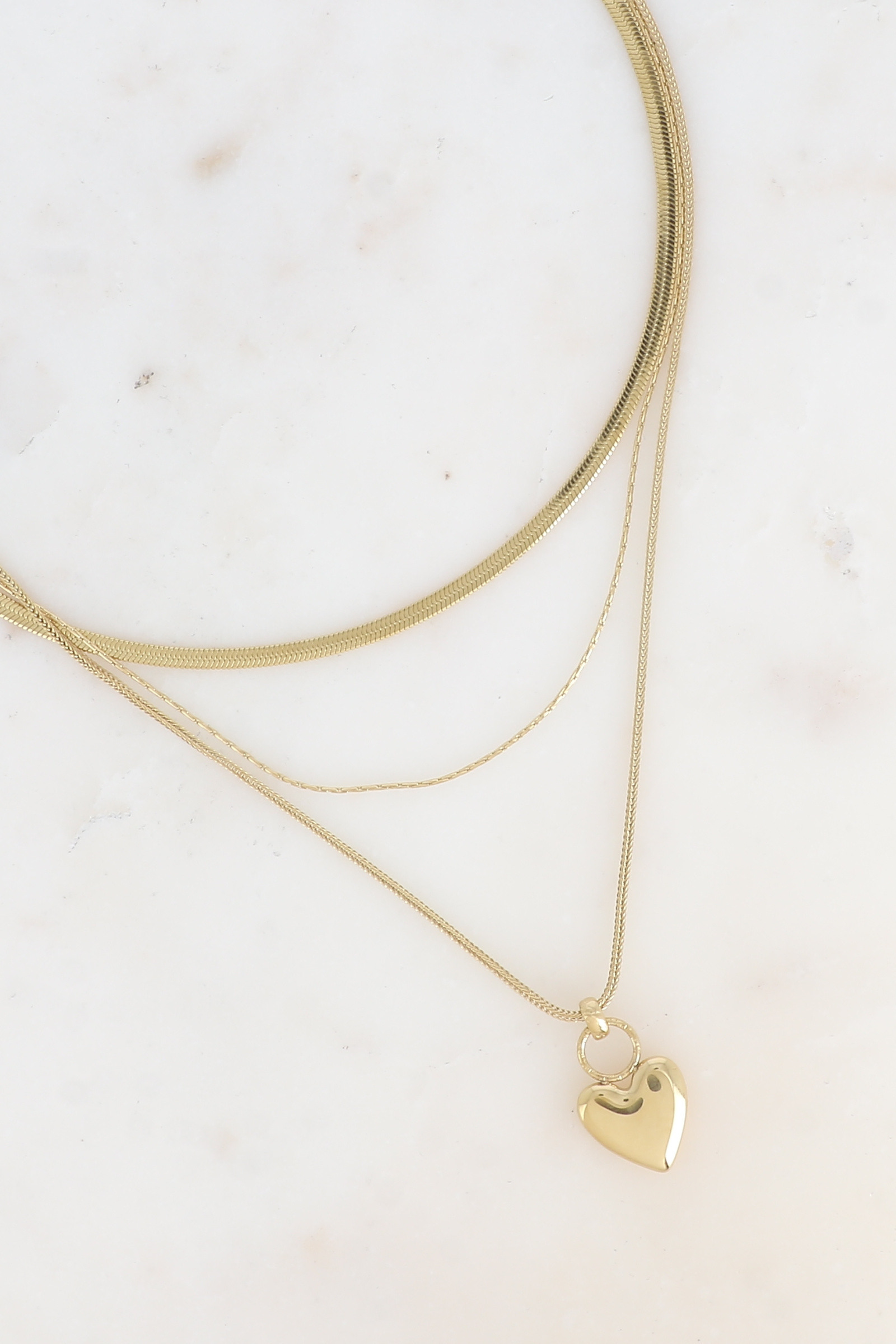 Grossiste Bohm - Collier multirangs - mailles serpent carré, paloma et miroir, pendentif coeur