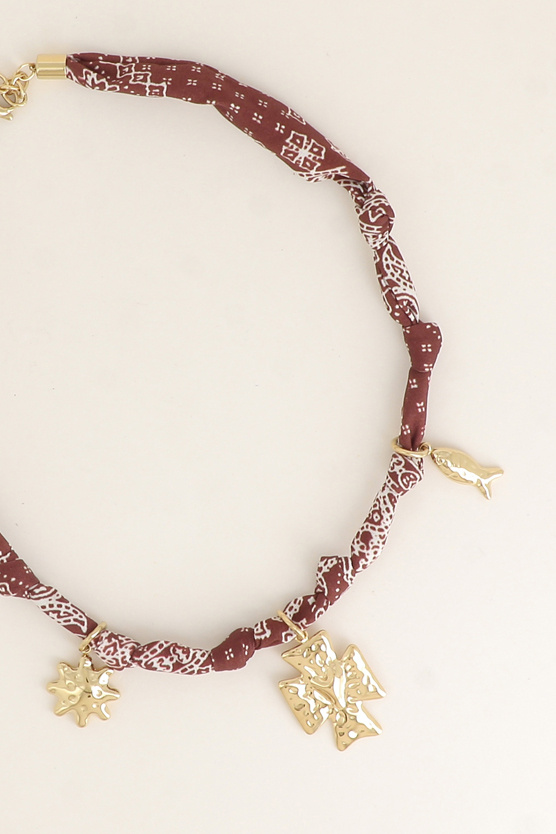 Grossista Bohm - Collana - tessuto a nastro con sole, croce con cuore e pesce